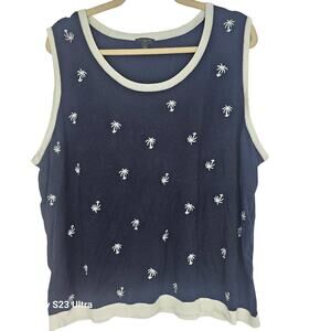 Talbots Sweater Knit Sweater Women 3X Navy Sleeveless Sweater Women Palm Tree